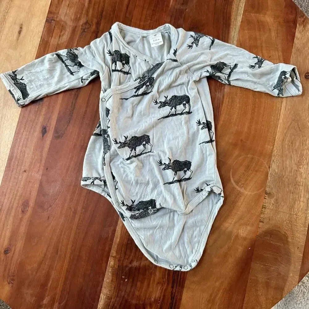 KATE QUINN Bamboo Size 6-12M Long Sleeve Kimono Bodysuit Elk‎ One Piece